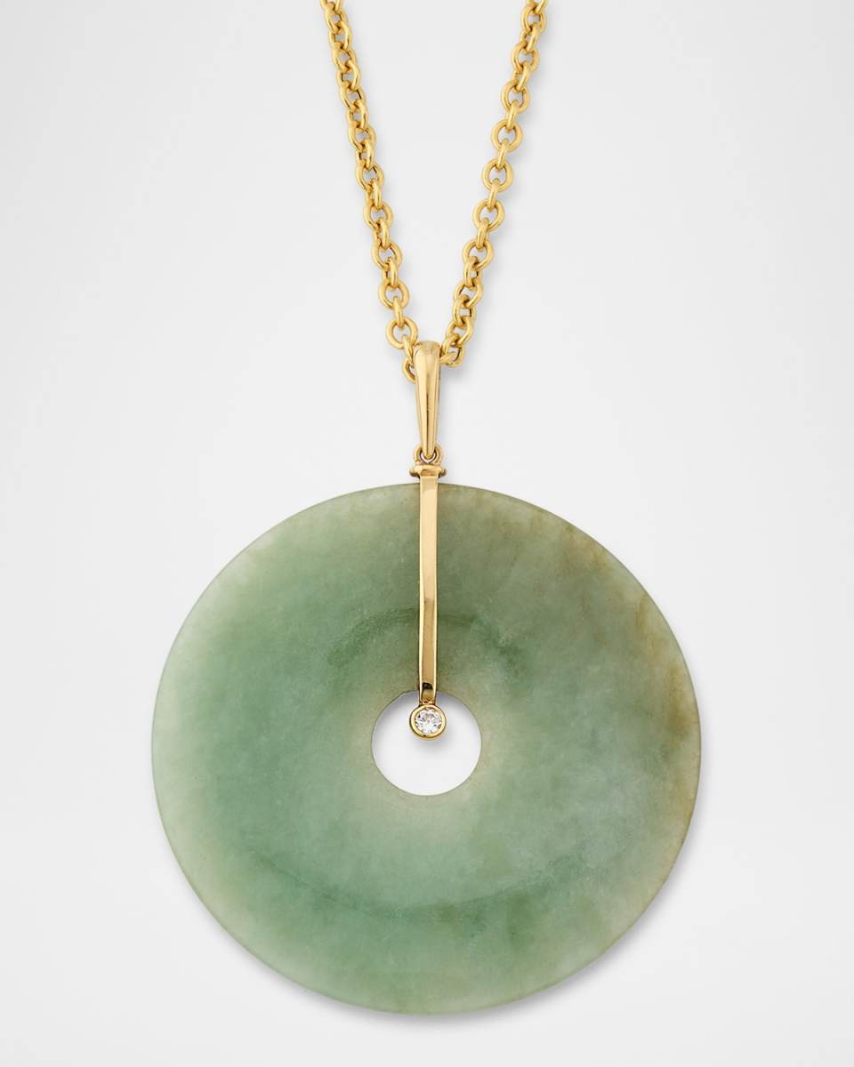 Limited Edition 18K Yellow Gold Jade Donut Pendant Necklace with Diamond